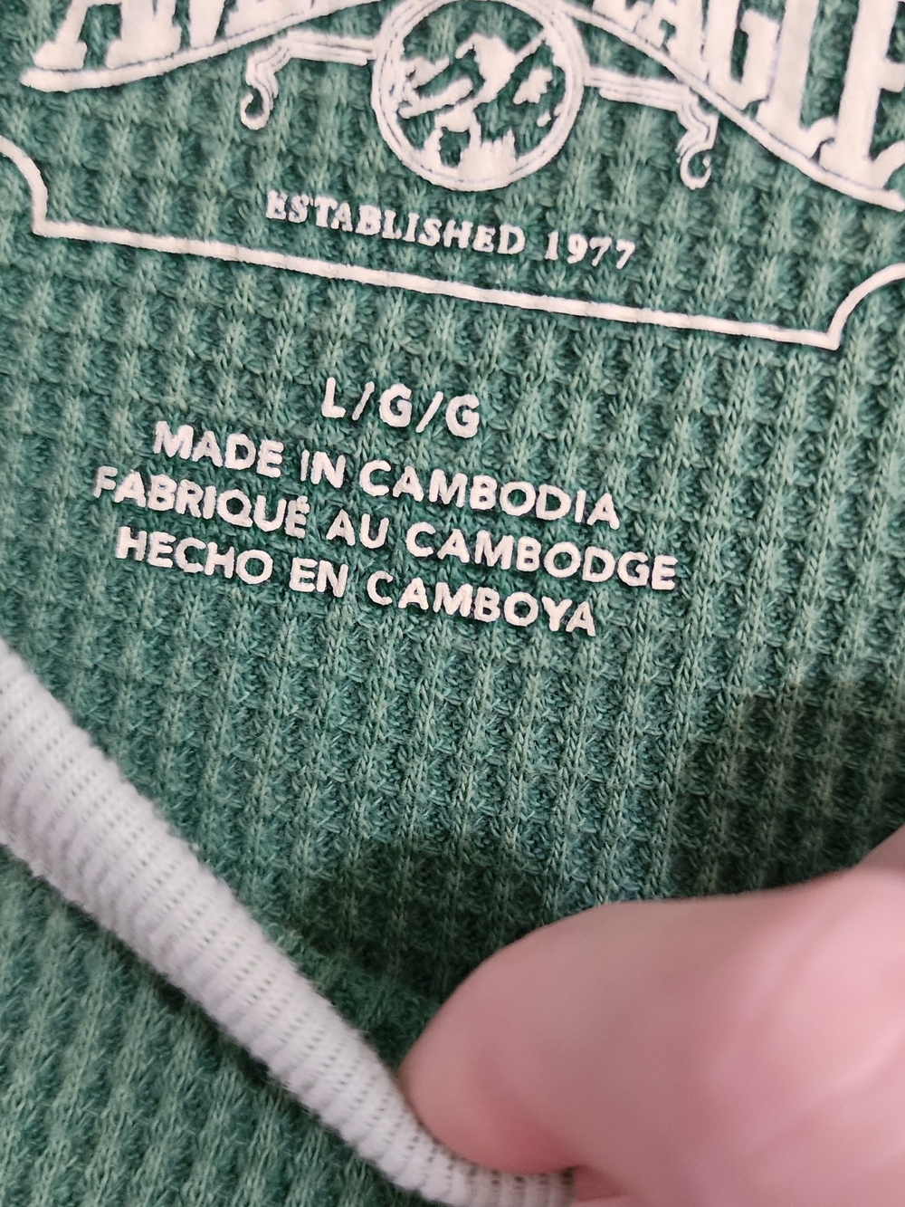 American Eagle Green Thermal Waffle Knit Long Sleeve Crop Top Size Large - Picture 3 of 4